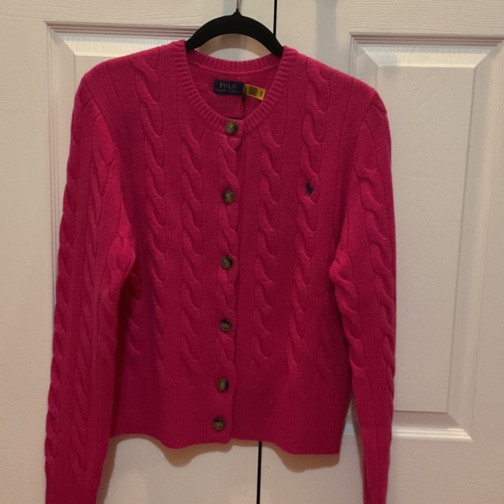 Polo by Ralph Lauren Vibrant Pink Cable Knit Cardigan